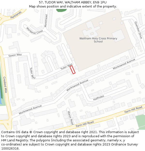57, TUDOR WAY, WALTHAM ABBEY, EN9 1PU: Location map and indicative extent of plot