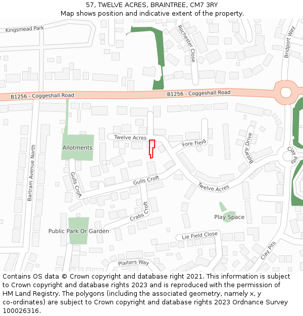 57, TWELVE ACRES, BRAINTREE, CM7 3RY: Location map and indicative extent of plot
