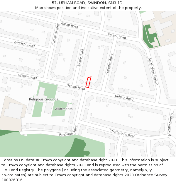 57, UPHAM ROAD, SWINDON, SN3 1DL: Location map and indicative extent of plot