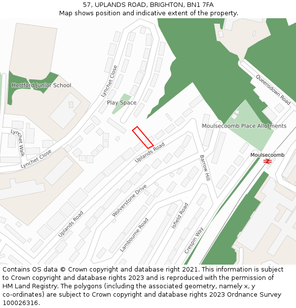 57, UPLANDS ROAD, BRIGHTON, BN1 7FA: Location map and indicative extent of plot