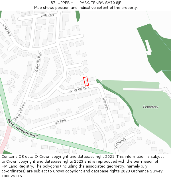 57, UPPER HILL PARK, TENBY, SA70 8JF: Location map and indicative extent of plot