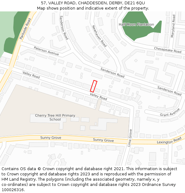 57, VALLEY ROAD, CHADDESDEN, DERBY, DE21 6QU: Location map and indicative extent of plot