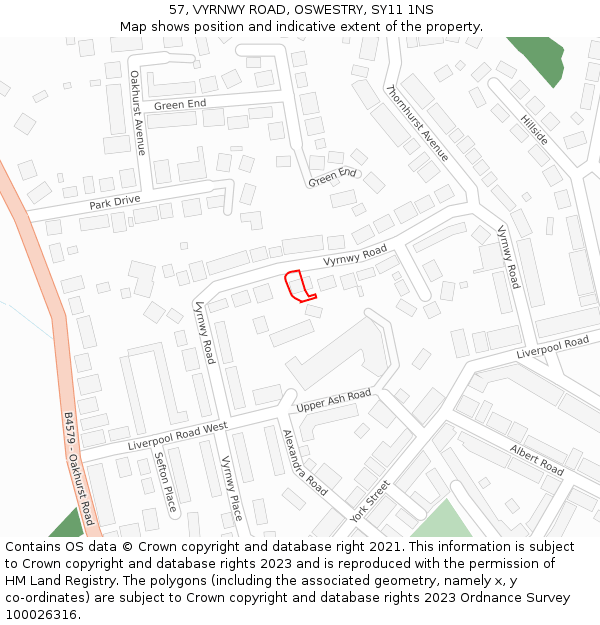 57, VYRNWY ROAD, OSWESTRY, SY11 1NS: Location map and indicative extent of plot