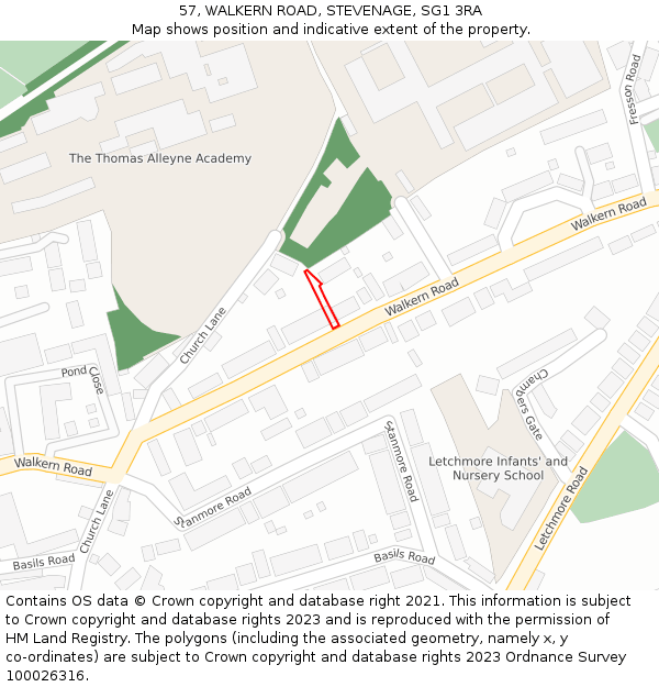 57, WALKERN ROAD, STEVENAGE, SG1 3RA: Location map and indicative extent of plot