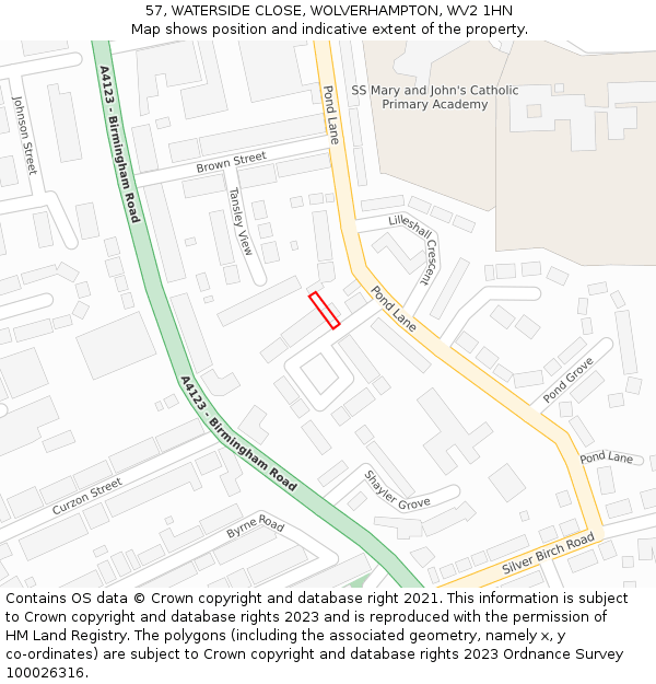 57, WATERSIDE CLOSE, WOLVERHAMPTON, WV2 1HN: Location map and indicative extent of plot