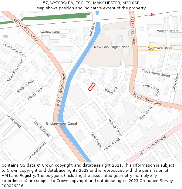 57, WATERSLEA, ECCLES, MANCHESTER, M30 0SR: Location map and indicative extent of plot