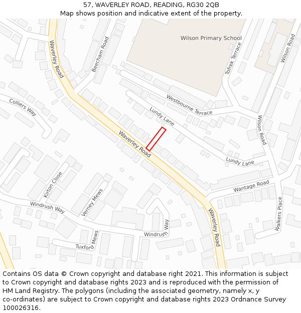 57, WAVERLEY ROAD, READING, RG30 2QB: Location map and indicative extent of plot