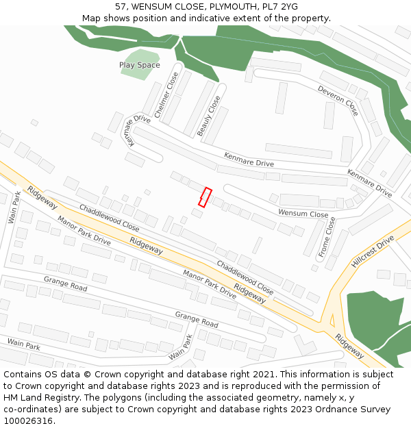 57, WENSUM CLOSE, PLYMOUTH, PL7 2YG: Location map and indicative extent of plot