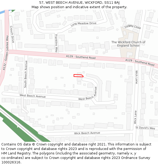 57, WEST BEECH AVENUE, WICKFORD, SS11 8AJ: Location map and indicative extent of plot