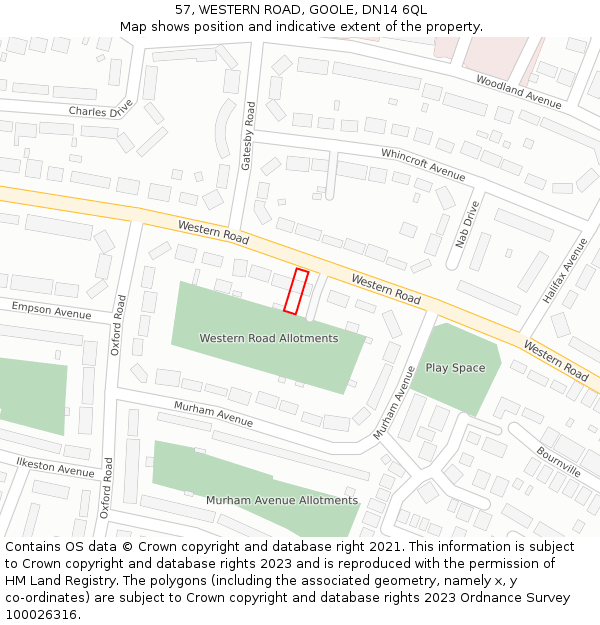 57, WESTERN ROAD, GOOLE, DN14 6QL: Location map and indicative extent of plot