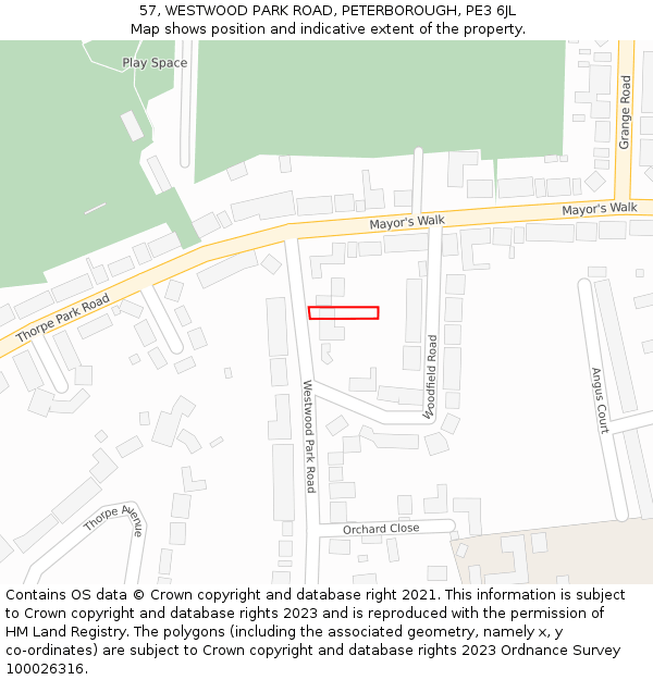 57, WESTWOOD PARK ROAD, PETERBOROUGH, PE3 6JL: Location map and indicative extent of plot