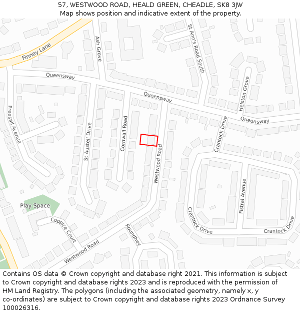 57, WESTWOOD ROAD, HEALD GREEN, CHEADLE, SK8 3JW: Location map and indicative extent of plot