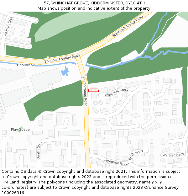 57, WHINCHAT GROVE, KIDDERMINSTER, DY10 4TH: Location map and indicative extent of plot