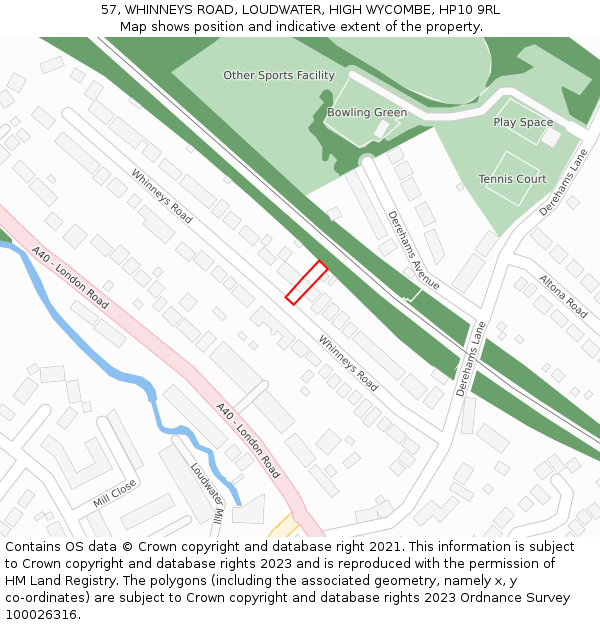 57, WHINNEYS ROAD, LOUDWATER, HIGH WYCOMBE, HP10 9RL: Location map and indicative extent of plot