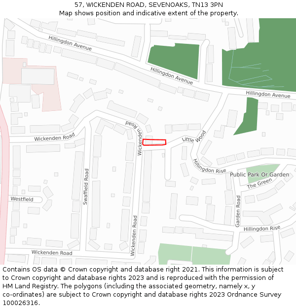 57, WICKENDEN ROAD, SEVENOAKS, TN13 3PN: Location map and indicative extent of plot