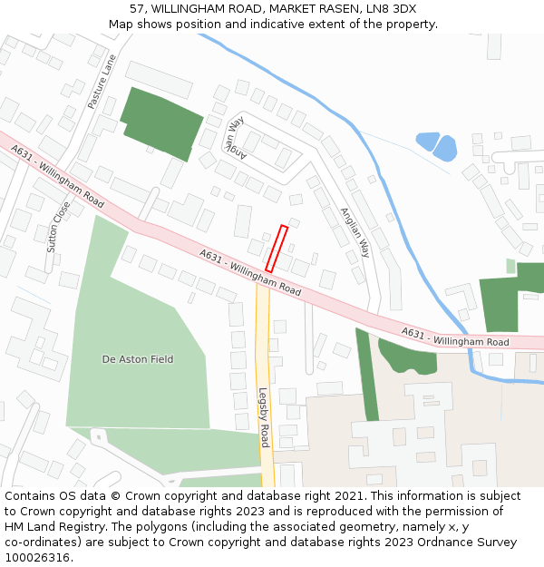 57, WILLINGHAM ROAD, MARKET RASEN, LN8 3DX: Location map and indicative extent of plot