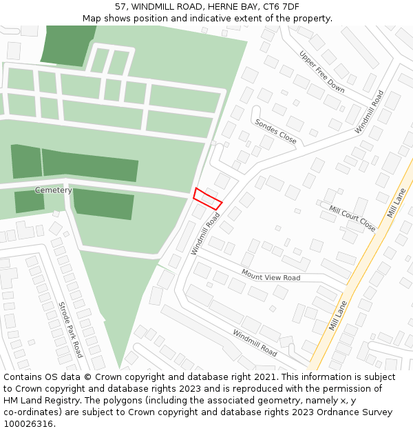 57, WINDMILL ROAD, HERNE BAY, CT6 7DF: Location map and indicative extent of plot