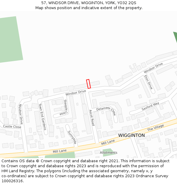 57, WINDSOR DRIVE, WIGGINTON, YORK, YO32 2QS: Location map and indicative extent of plot