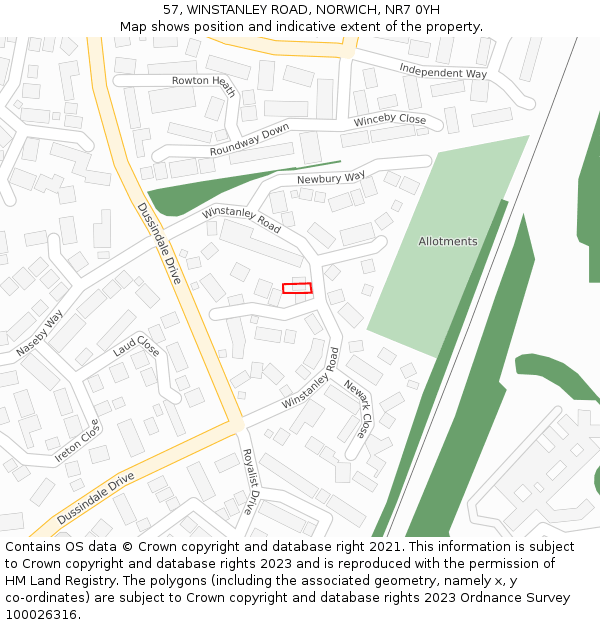 57, WINSTANLEY ROAD, NORWICH, NR7 0YH: Location map and indicative extent of plot