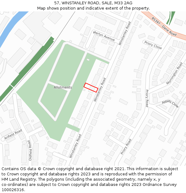 57, WINSTANLEY ROAD, SALE, M33 2AG: Location map and indicative extent of plot