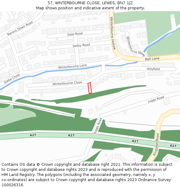 57, WINTERBOURNE CLOSE, LEWES, BN7 1JZ: Location map and indicative extent of plot