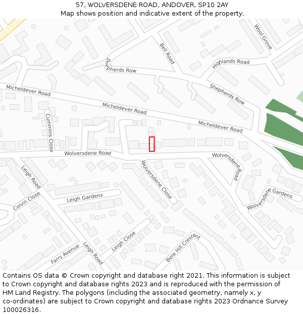 57, WOLVERSDENE ROAD, ANDOVER, SP10 2AY: Location map and indicative extent of plot