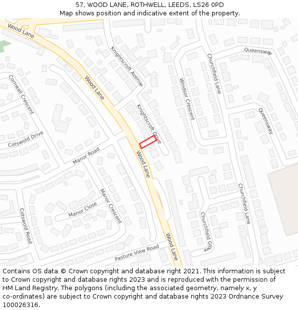 57, WOOD LANE, ROTHWELL, LEEDS, LS26 0PD: Location map and indicative extent of plot