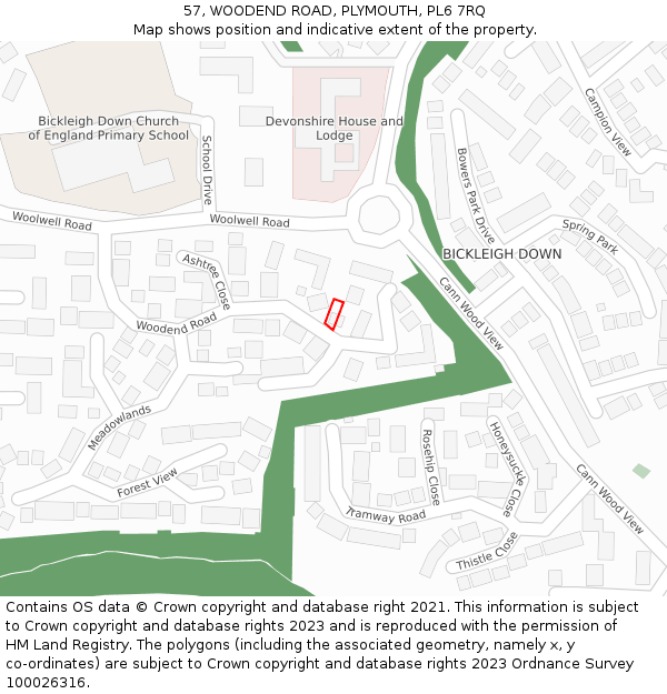 57, WOODEND ROAD, PLYMOUTH, PL6 7RQ: Location map and indicative extent of plot