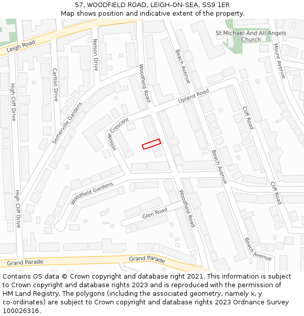 57, WOODFIELD ROAD, LEIGH-ON-SEA, SS9 1ER: Location map and indicative extent of plot