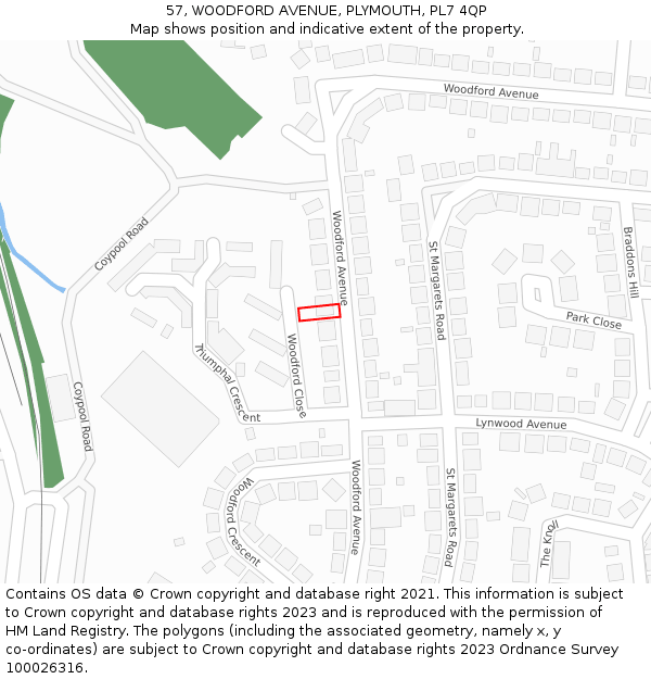 57, WOODFORD AVENUE, PLYMOUTH, PL7 4QP: Location map and indicative extent of plot