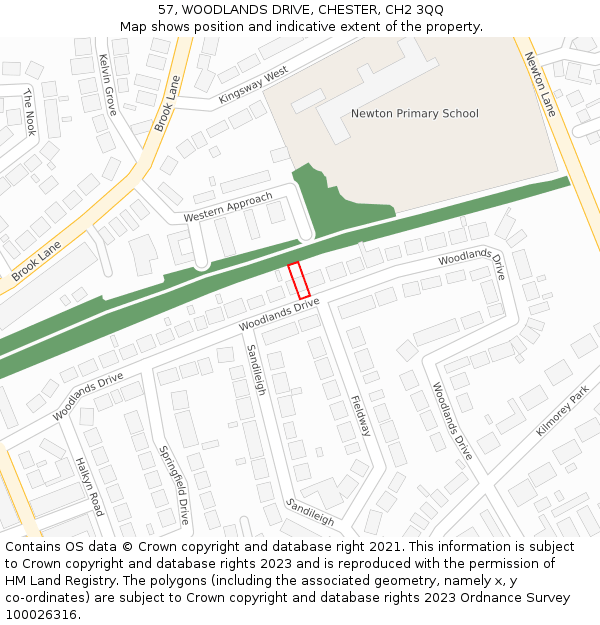 57, WOODLANDS DRIVE, CHESTER, CH2 3QQ: Location map and indicative extent of plot