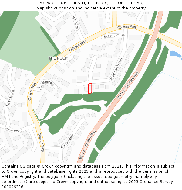 57, WOODRUSH HEATH, THE ROCK, TELFORD, TF3 5DJ: Location map and indicative extent of plot