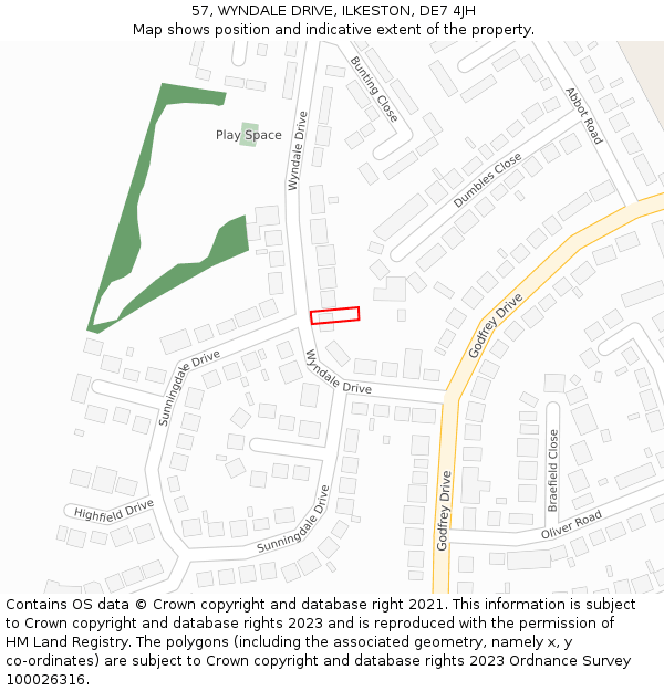 57, WYNDALE DRIVE, ILKESTON, DE7 4JH: Location map and indicative extent of plot