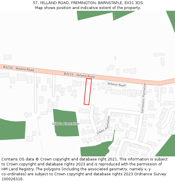 57, YELLAND ROAD, FREMINGTON, BARNSTAPLE, EX31 3DS: Location map and indicative extent of plot