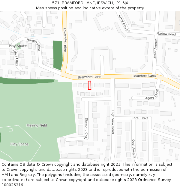 571, BRAMFORD LANE, IPSWICH, IP1 5JX: Location map and indicative extent of plot