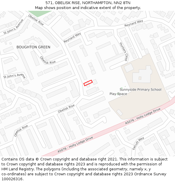 571, OBELISK RISE, NORTHAMPTON, NN2 8TN: Location map and indicative extent of plot