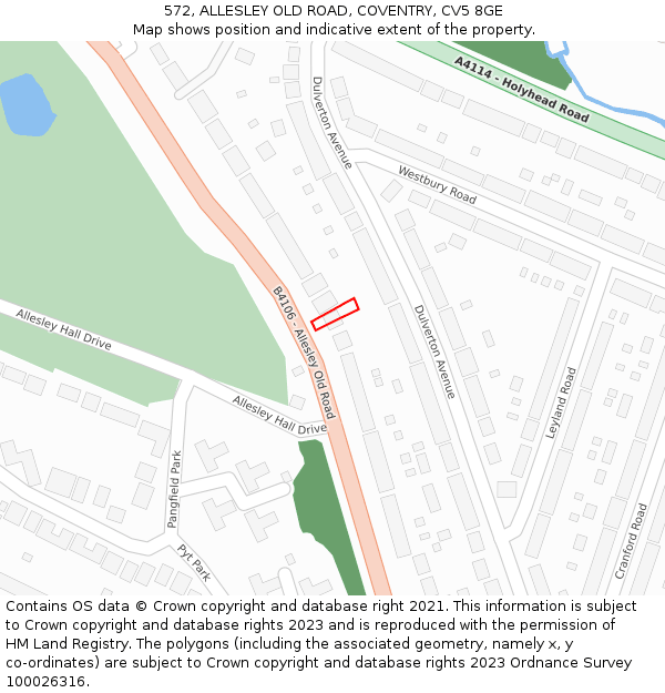 572, ALLESLEY OLD ROAD, COVENTRY, CV5 8GE: Location map and indicative extent of plot