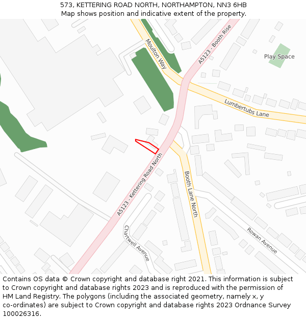 573, KETTERING ROAD NORTH, NORTHAMPTON, NN3 6HB: Location map and indicative extent of plot