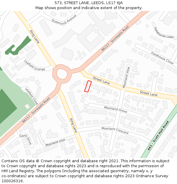 573, STREET LANE, LEEDS, LS17 6JA: Location map and indicative extent of plot