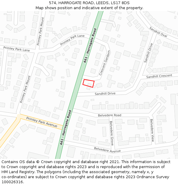 574, HARROGATE ROAD, LEEDS, LS17 8DS: Location map and indicative extent of plot