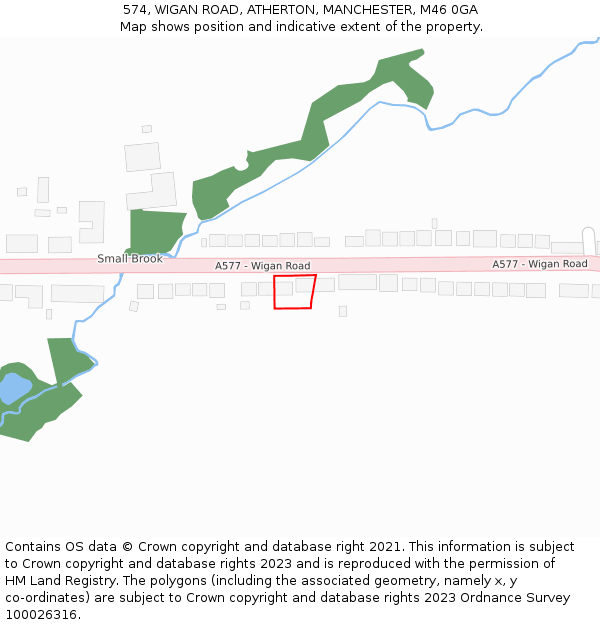 574, WIGAN ROAD, ATHERTON, MANCHESTER, M46 0GA: Location map and indicative extent of plot