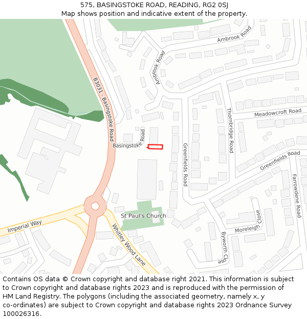 575, BASINGSTOKE ROAD, READING, RG2 0SJ: Location map and indicative extent of plot