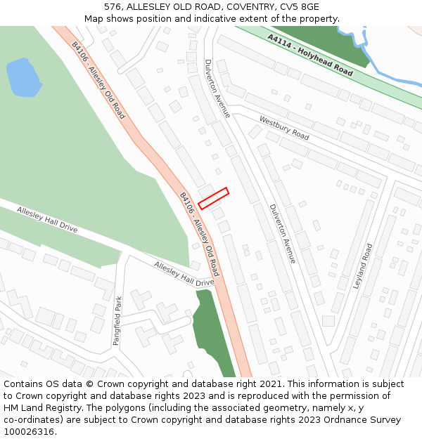 576, ALLESLEY OLD ROAD, COVENTRY, CV5 8GE: Location map and indicative extent of plot