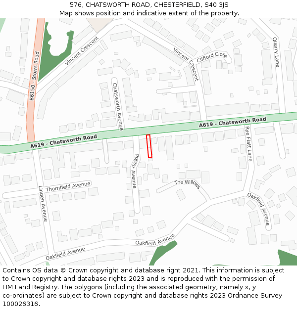 576, CHATSWORTH ROAD, CHESTERFIELD, S40 3JS: Location map and indicative extent of plot