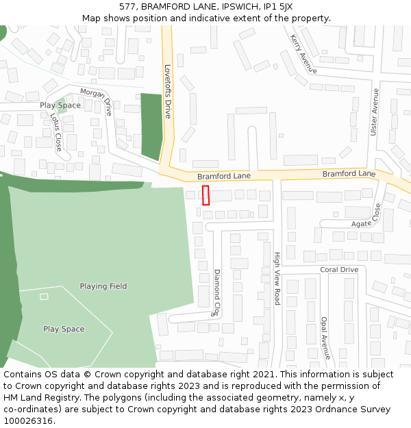 577, BRAMFORD LANE, IPSWICH, IP1 5JX: Location map and indicative extent of plot