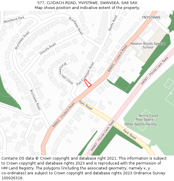 577, CLYDACH ROAD, YNYSTAWE, SWANSEA, SA6 5AX: Location map and indicative extent of plot