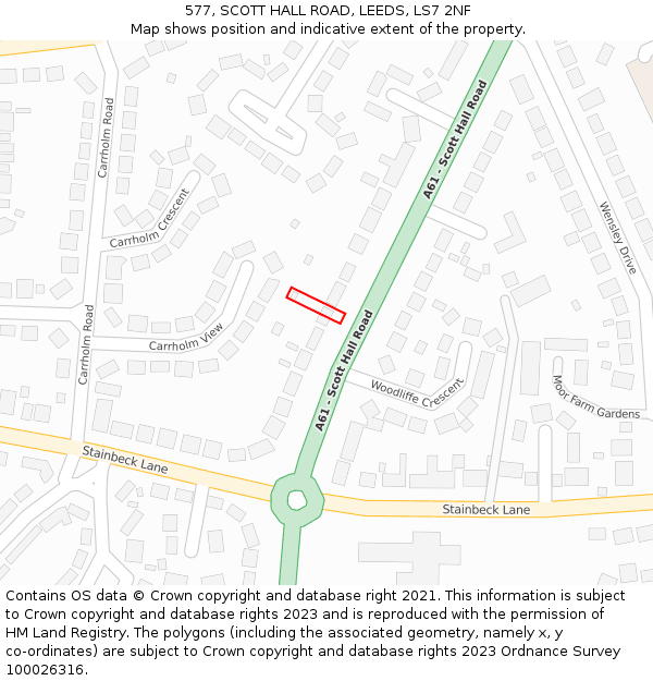 577, SCOTT HALL ROAD, LEEDS, LS7 2NF: Location map and indicative extent of plot