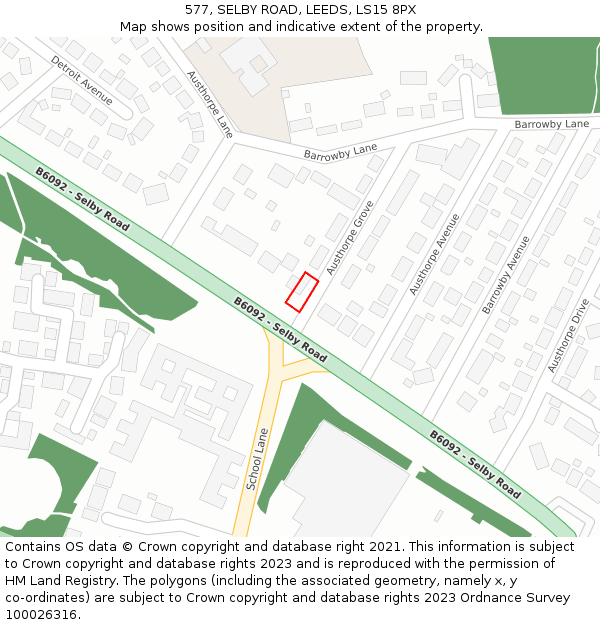 577, SELBY ROAD, LEEDS, LS15 8PX: Location map and indicative extent of plot