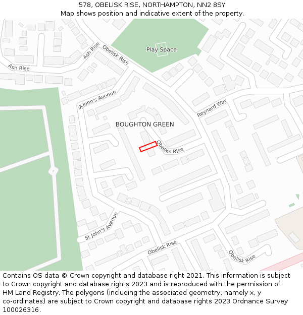 578, OBELISK RISE, NORTHAMPTON, NN2 8SY: Location map and indicative extent of plot