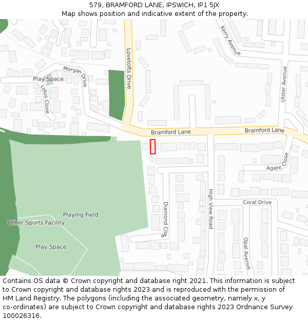 579, BRAMFORD LANE, IPSWICH, IP1 5JX: Location map and indicative extent of plot